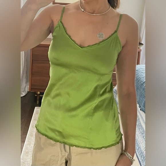 Luisa Cerano Tops - Luisa Cerano Chartreuse Silk Cami